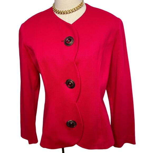 Vintage 80s huge gem button scalloped light weight blazer jacket size 9/10 M - Picture 1 of 7